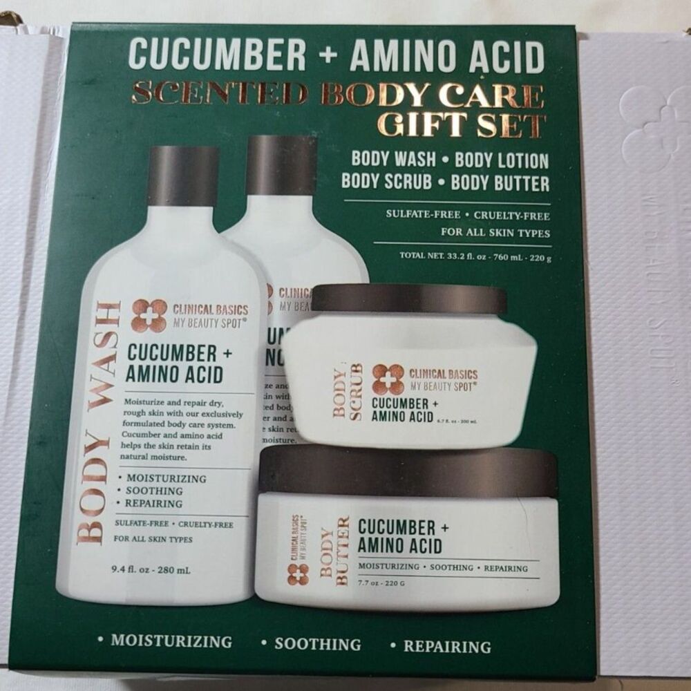 Clinical Basics Cucumber + Amino Acid 4 Pc Body Care Gift Set NIB